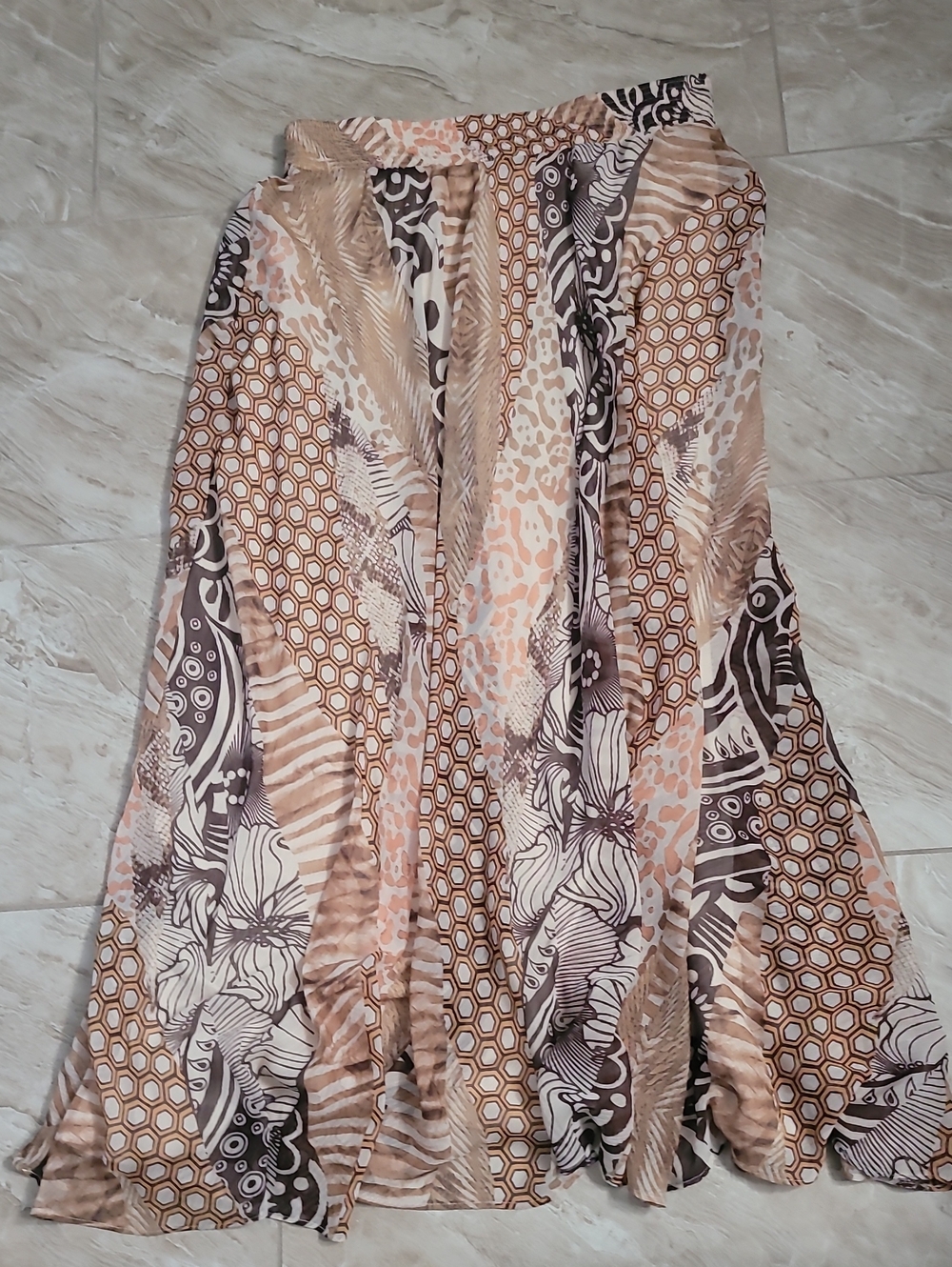 Chico's Neutral Floral & Geometric Maxi Skirt - Beige, Brown, Cream